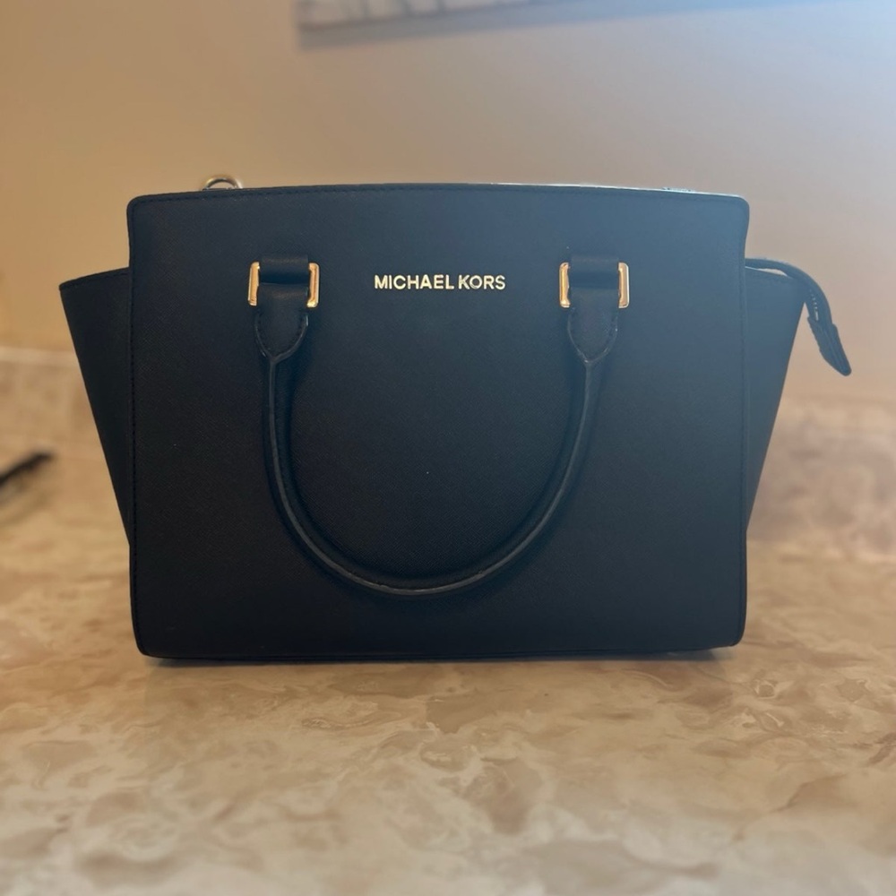 Michael Kors Black Satchel with Gold Accents
